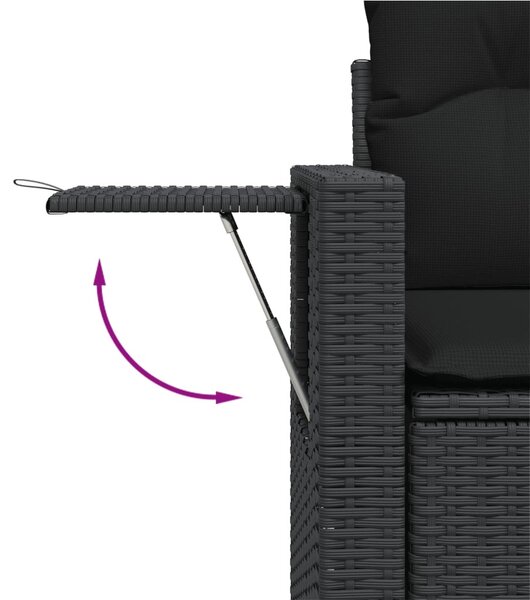 11 részes fekete polyrattan kerti ülőgarnitúra párnákkal