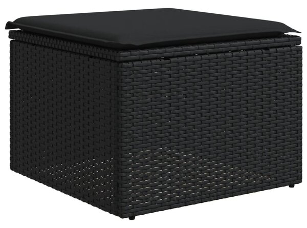 9 részes fekete polyrattan kerti ülőgarnitúra párnákkal