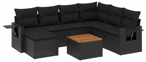 8 részes fekete polyrattan kerti ülőgarnitúra párnákkal