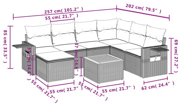 8 részes fekete polyrattan kerti ülőgarnitúra párnákkal