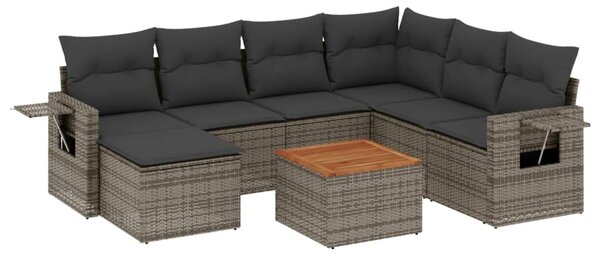 8 részes szürke polyrattan kerti ülőgarnitúra párnákkal