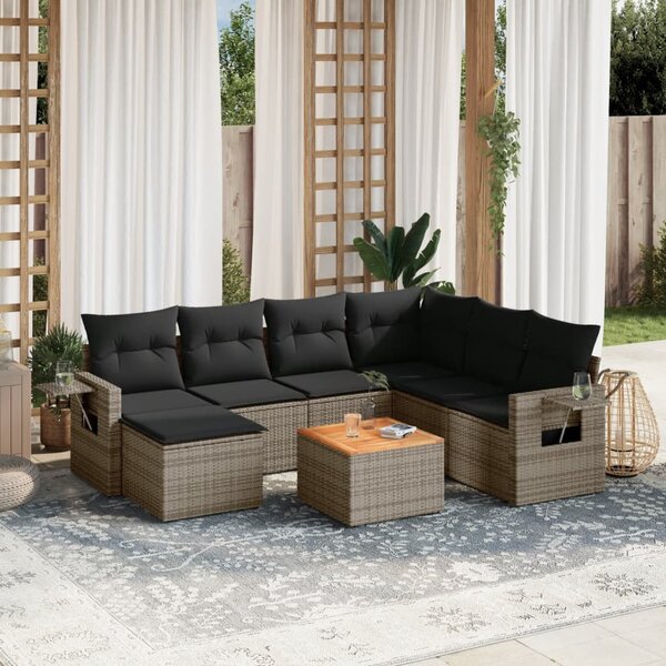 8 részes szürke polyrattan kerti ülőgarnitúra párnákkal