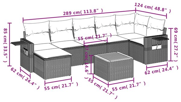 8 részes bézs polyrattan kerti ülőgarnitúra párnával