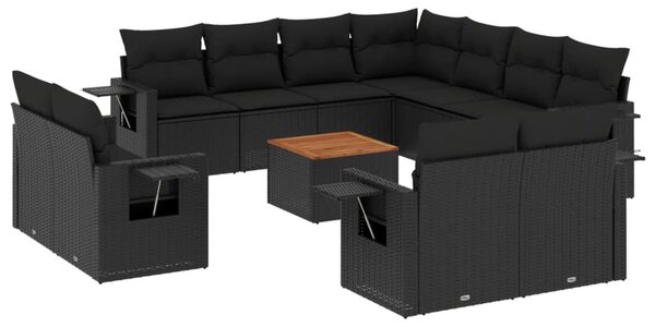 12 részes fekete polyrattan kerti ülőgarnitúra párnákkal