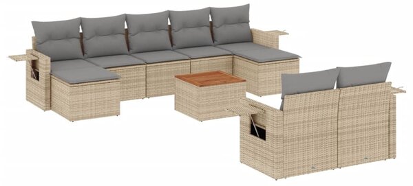 10 részes bézs polyrattan kerti ülőgarnitúra párnával