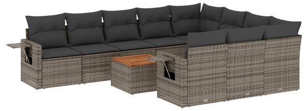11 részes fekete polyrattan kerti ülőgarnitúra párnákkal