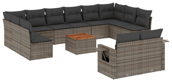 13 részes szürke polyrattan kerti ülőgarnitúra párnákkal