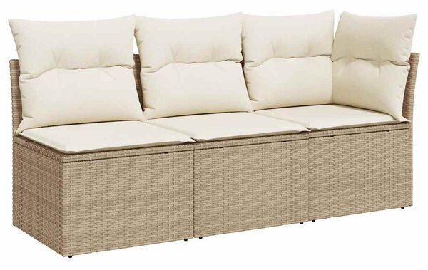 3 személyes bézs polyrattan kerti kanapé párnával