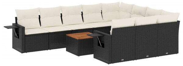 11 részes fekete polyrattan kerti ülőgarnitúra párnákkal