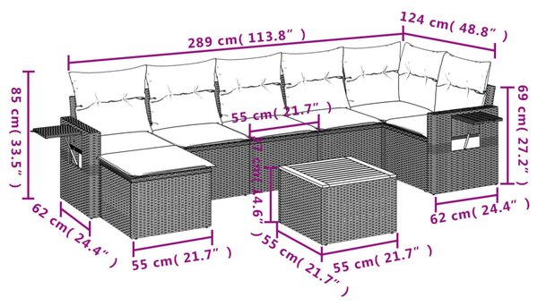 8 részes fekete polyrattan kerti ülőgarnitúra párnákkal