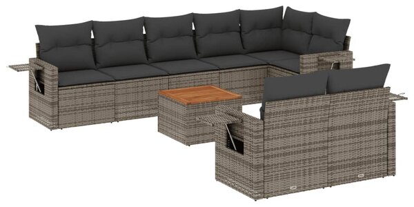 9 részes szürke polyrattan kerti ülőgarnitúra párnákkal