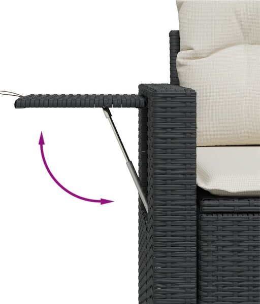 2 személyes fekete polyrattan kerti kanapé párnával