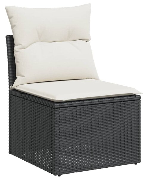 5 részes fekete polyrattan kerti kanapészett párnákkal