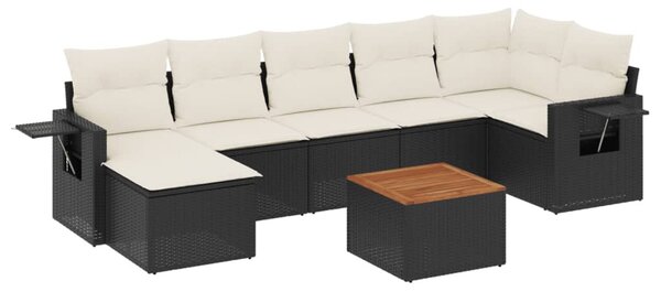 8 részes fekete polyrattan kerti ülőgarnitúra párnákkal