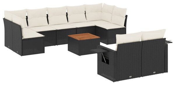 10 részes fekete polyrattan kerti ülőgarnitúra párnákkal