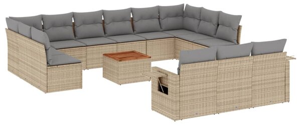 14 részes bézs polyrattan kerti ülőgarnitúra párnával