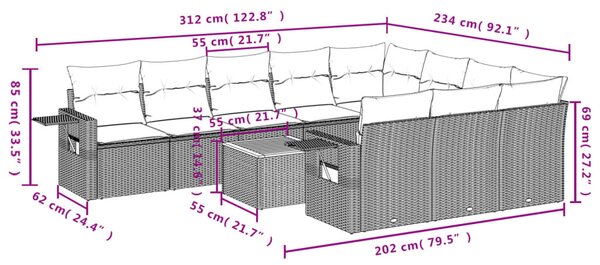 11 részes fekete polyrattan kerti ülőgarnitúra párnákkal
