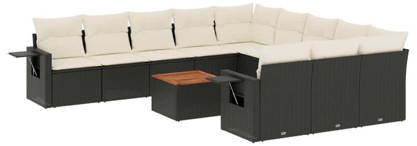 12 részes fekete polyrattan kerti ülőgarnitúra párnákkal