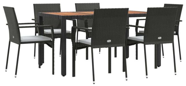 VidaXL 7 részes fekete polyrattan kerti étkezőgarnitúra párnával