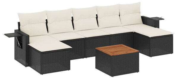 8 részes fekete polyrattan kerti ülőgarnitúra párnákkal