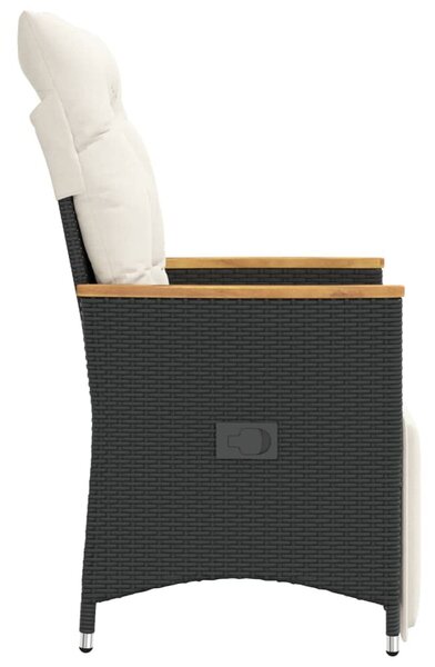 2 db fekete polyrattan dönthető kerti szék párnával