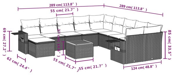 12 részes fekete polyrattan kerti ülőgarnitúra párnákkal
