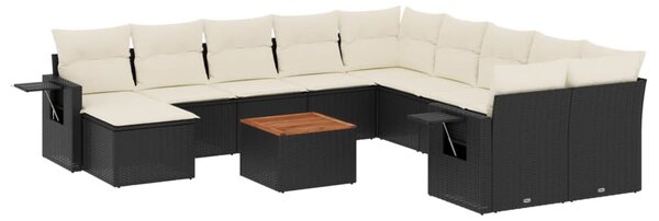 12 részes fekete polyrattan kerti ülőgarnitúra párnákkal
