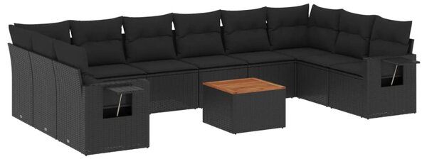 11 részes fekete polyrattan kerti ülőgarnitúra párnákkal