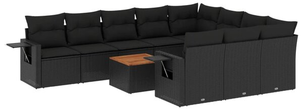 11 részes fekete polyrattan kerti ülőgarnitúra párnákkal