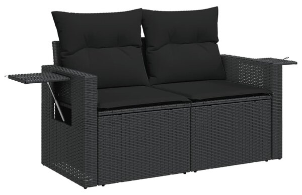 2 személyes fekete polyrattan kerti kanapé párnával