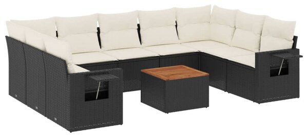 10 részes fekete polyrattan kerti ülőgarnitúra párnákkal