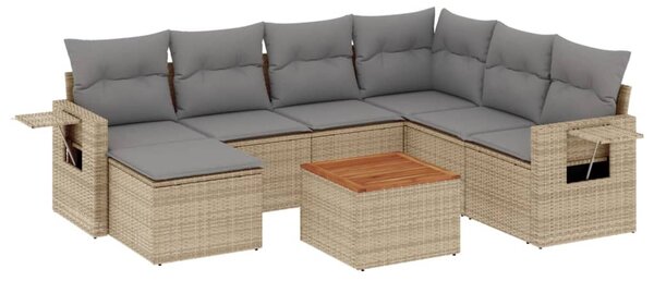 8 részes bézs polyrattan kerti ülőgarnitúra párnával
