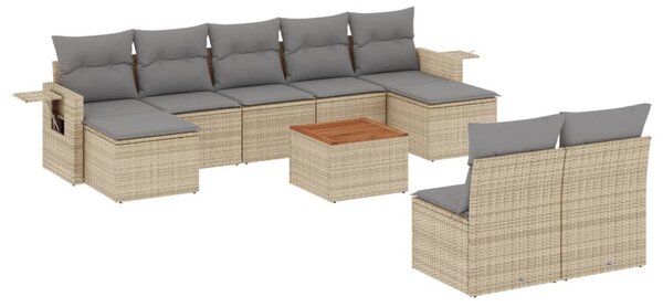 10 részes bézs polyrattan kerti ülőgarnitúra párnával