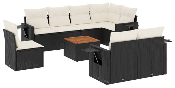 9 részes fekete polyrattan kerti ülőgarnitúra párnákkal