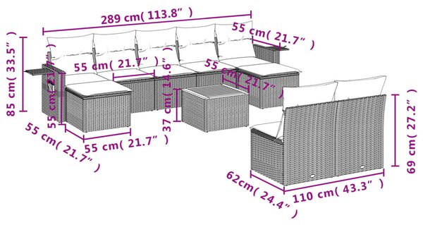 10 részes szürke polyrattan kerti ülőgarnitúra párnákkal