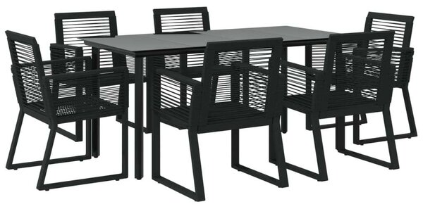 Rattan Kerti Étkezőgarnitúra - 7 részes - Fekete