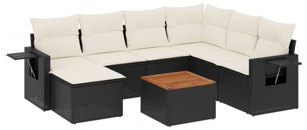 8 részes fekete polyrattan kerti ülőgarnitúra párnákkal