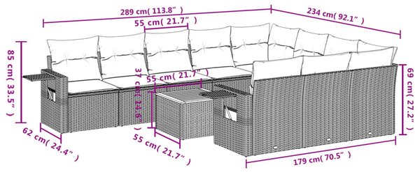 11 részes fekete polyrattan kerti ülőgarnitúra párnákkal