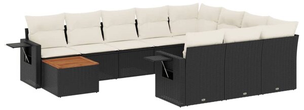 11 részes fekete polyrattan kerti ülőgarnitúra párnákkal