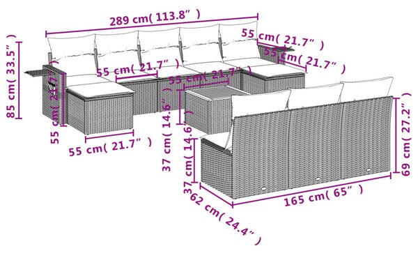 11 részes szürke polyrattan kerti ülőgarnitúra párnákkal
