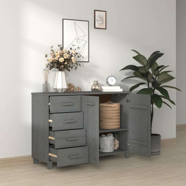 Hamar Tömör Fenyőfa Tálalószekrény - Sötétszürke - 113x40x80 cm