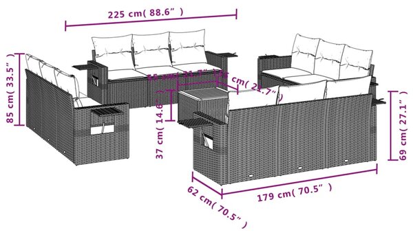 13 részes bézs polyrattan kerti ülőgarnitúra párnákkal