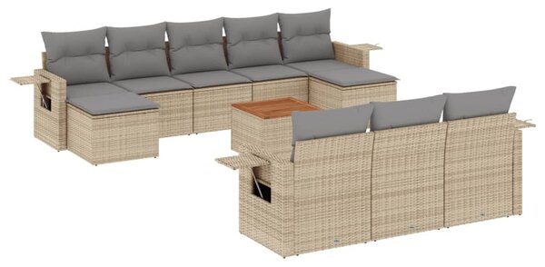 11 részes bézs polyrattan kerti ülőgarnitúra párnákkal
