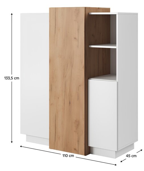 KONDELA Komód 3D, fehér/tölgy craft arany, TRIO