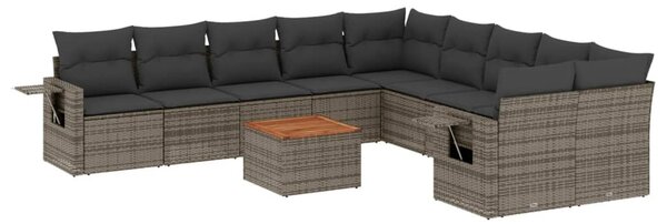 11 részes szürke polyrattan kerti ülőgarnitúra párnákkal