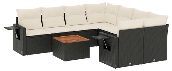 9 részes fekete polyrattan kerti ülőgarnitúra párnákkal