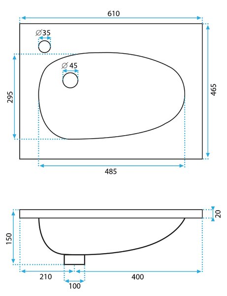 Rea Selena, konglomerátum mosogató 610x465 mm, fehér, REA-U6020