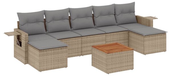 8 részes bézs polyrattan kerti ülőgarnitúra párnával