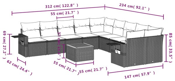 11 részes szürke polyrattan kerti ülőgarnitúra párnákkal