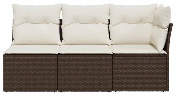 3 személyes barna polyrattan kerti kanapé párnával
